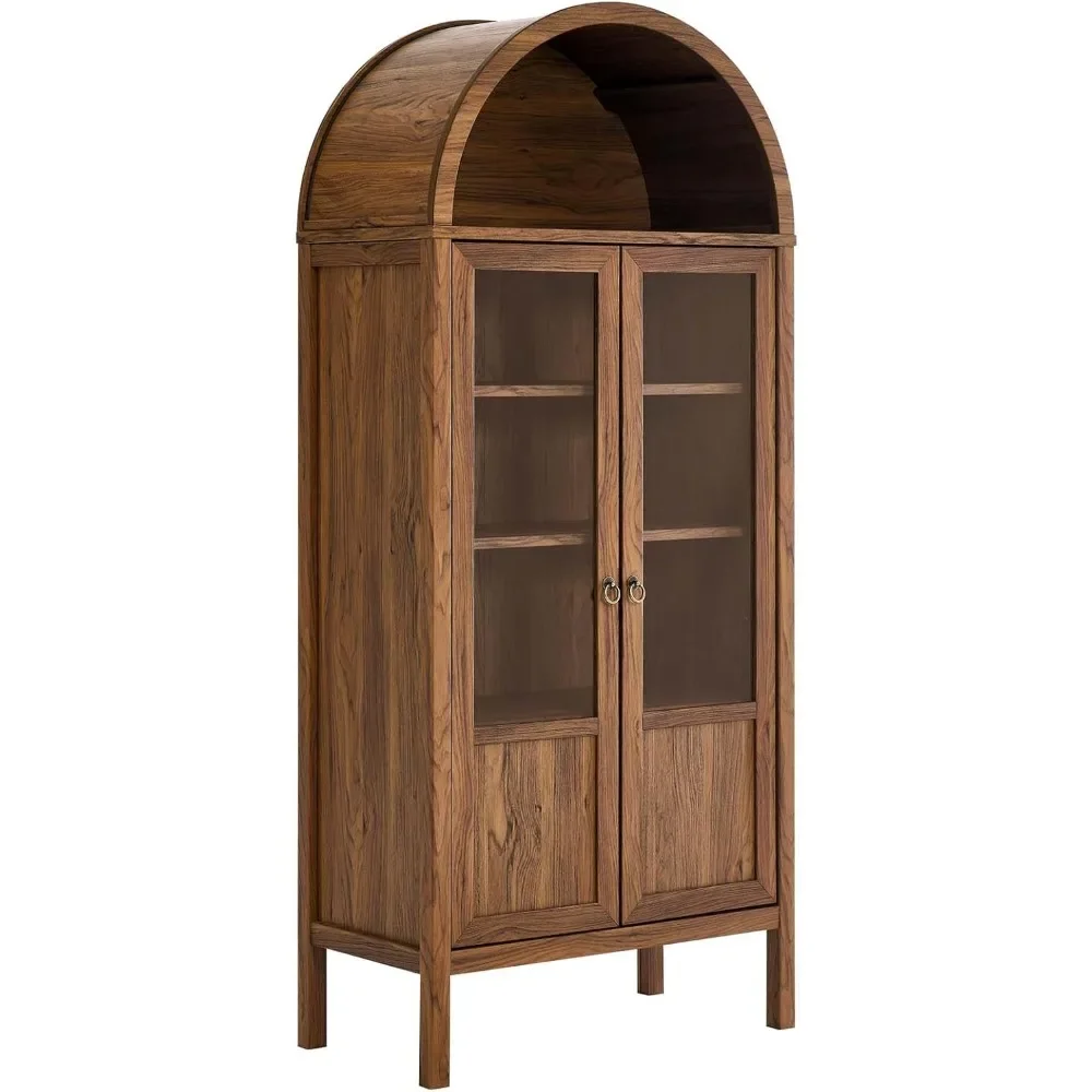 6638- Tessa Tall Arched Storage Display Cabinet, Walnut        17