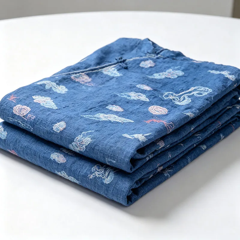 Ramie Grey Fabric, Thickened Sand Washed Printed Twill, Wrinkle Resistant Moisture Absorbing, For Garment Hanfu Dress, New Arriv