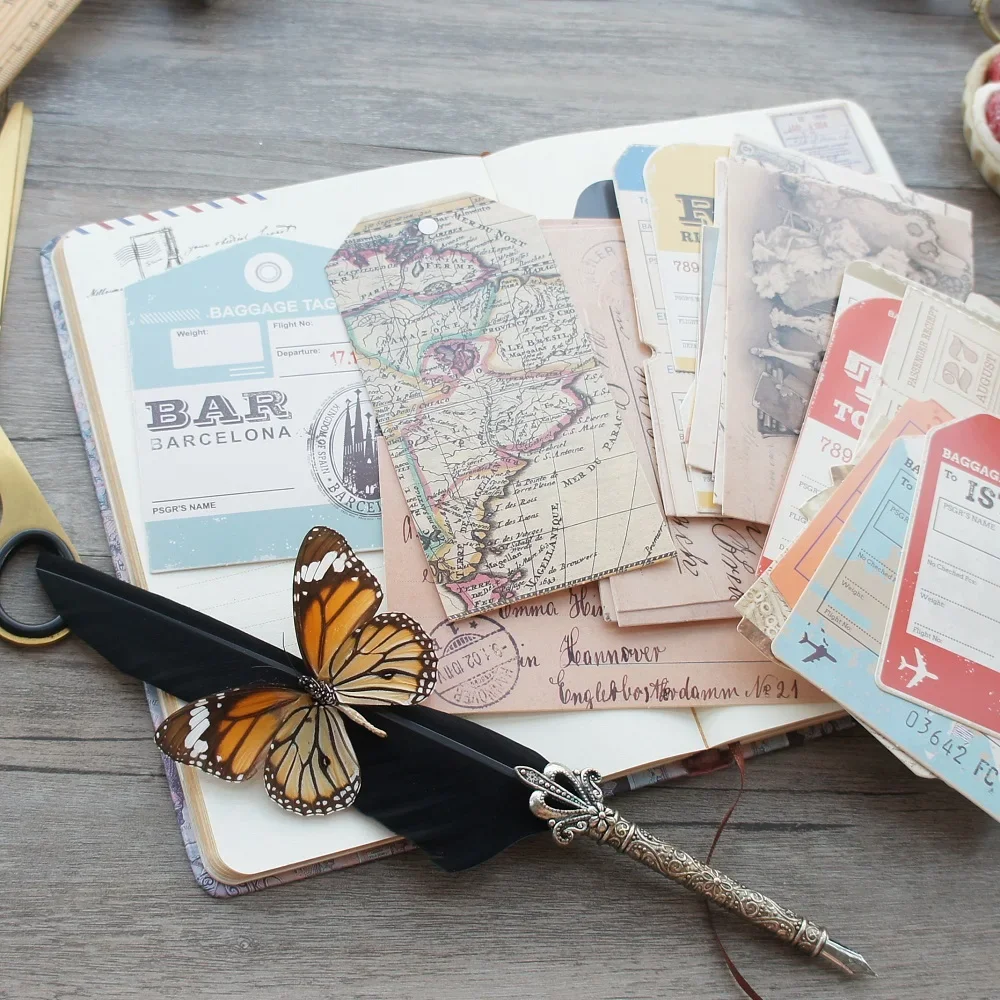 

15pcs Luggage Tag Travel Diary Design As Post Card Gift Greeting Cards Gift Card Party Invitation Scrapbooking Craft Paper