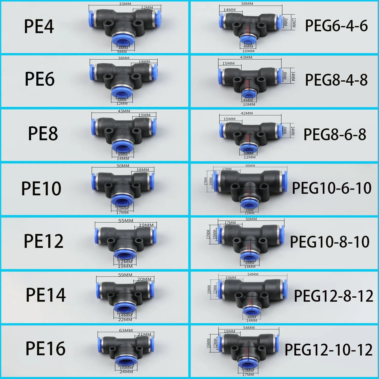 

PE PEG 10PCS Pneumatic Fittings Quick Connector Air Hose Connectors Plastic 4mm 6mm 8mm 10mm 12mm 14mm 16mm Air Hose Fitting