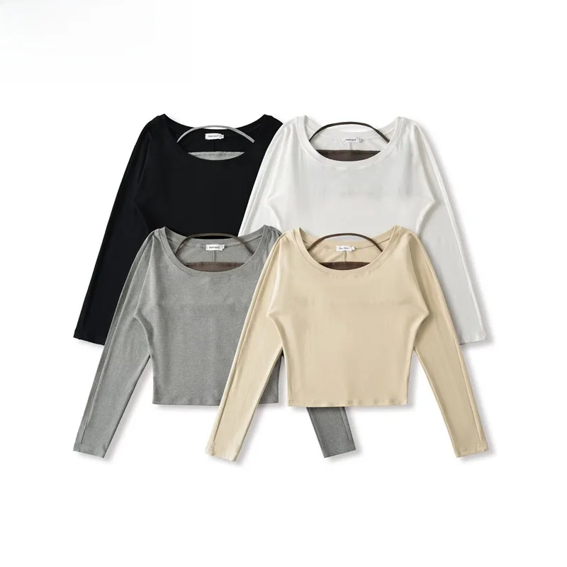 ZBZR Autumn New Women's Loose Fit Long Sve Slimming Two-Piece Set T-irt Simple Versatile ort Top Polyester Fiber