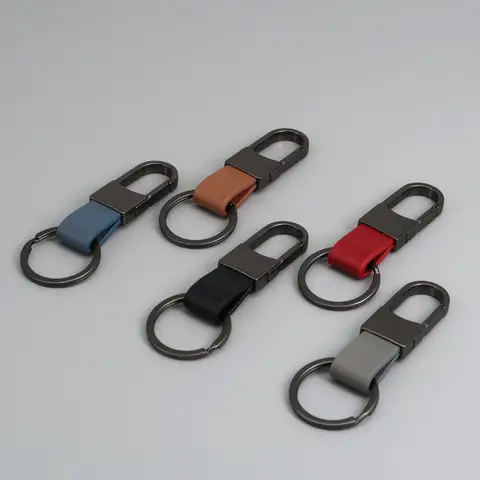 새로운 가죽 키 체인 금속 Carabiner 홀더 남자 비즈니스 선물 자동차 키 스트랩 허리 교수형 지갑 자동차 열쇠 고리 반지 열쇠 고리