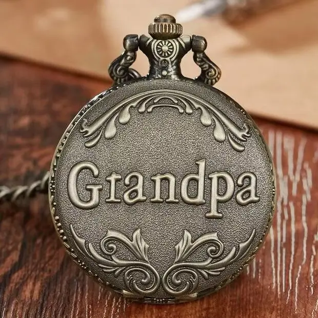 Antique Retro Grandpa mechanical Pocket Watch Bronze Punk Necklace Pendant Top Unique Art Collectibles Gifts for Grandfather