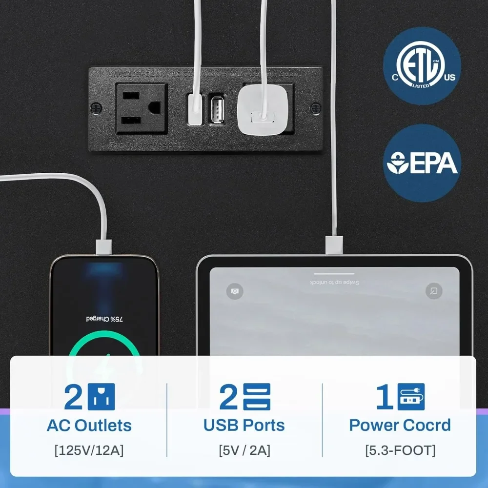 مكتب ألعاب مقاس 55 بوصة مزود بمصابيح LED وأرفف تخزين، ومكتب كمبيوتر مع حامل شاشة، ومنافذ طاقة وحامل أكواب #4