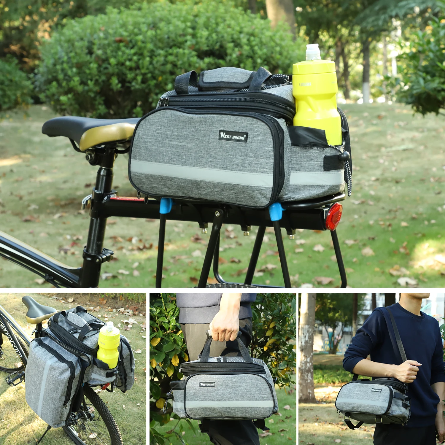 WEST BIKING Waterproof Bike Seat Pannier Pack Luggage Cycling Bag 10-25L Bicycle Pannier Bag Rear Rack Trunk Bag With Rain Cover