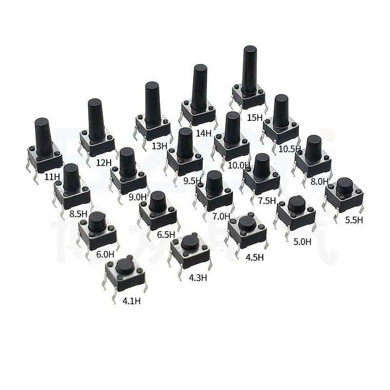 Tactile Tact Push Button Micro Switch Momentary 20Pcs  DIP 6*6*4.3MM 6X6X4.3/4.5/5.0/5.5/6.0/6.5/7.0/8.0/8.5/10/11/12/13/15/16MM