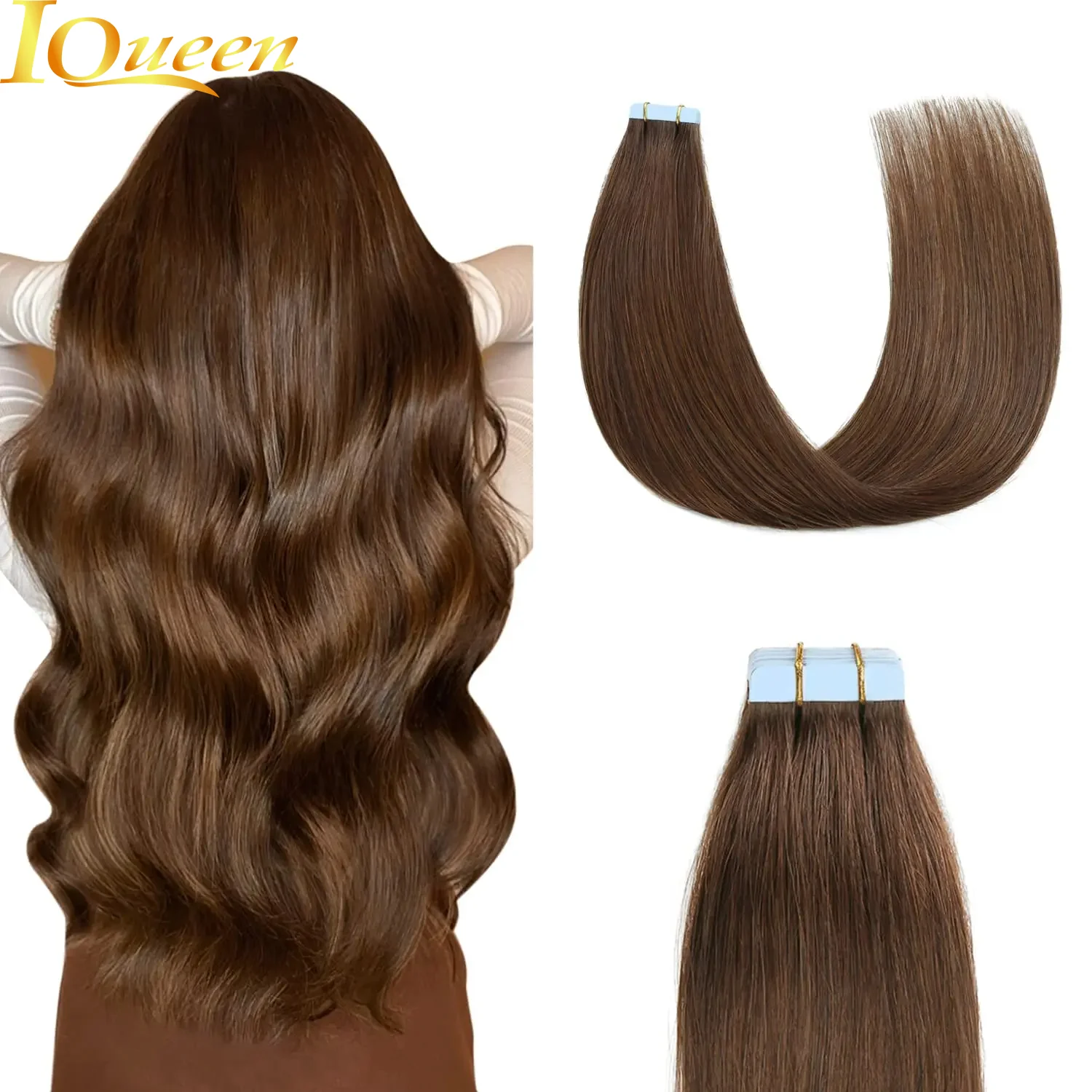 

Tape in Extensions Human Hair #4 Medium Brown 100% human hair 16-26inch 20pcs Straight Tape in Human Hair Extensions