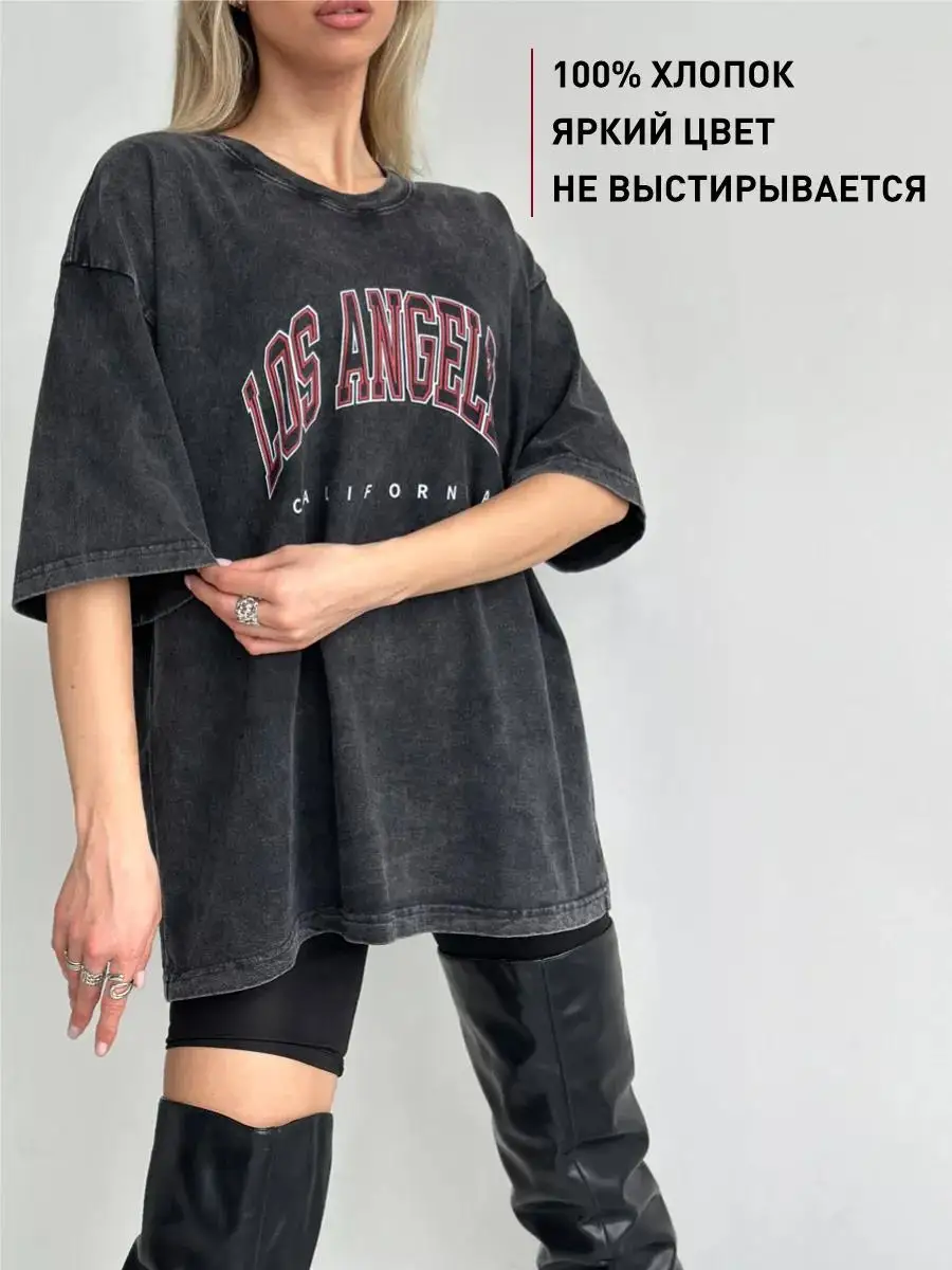 Cotton Washed T-shirts for Women Los Angeles Callfornia Letter Print Tops Loose O-Neck Oversized Short Sleeve Y2k Female Clothes