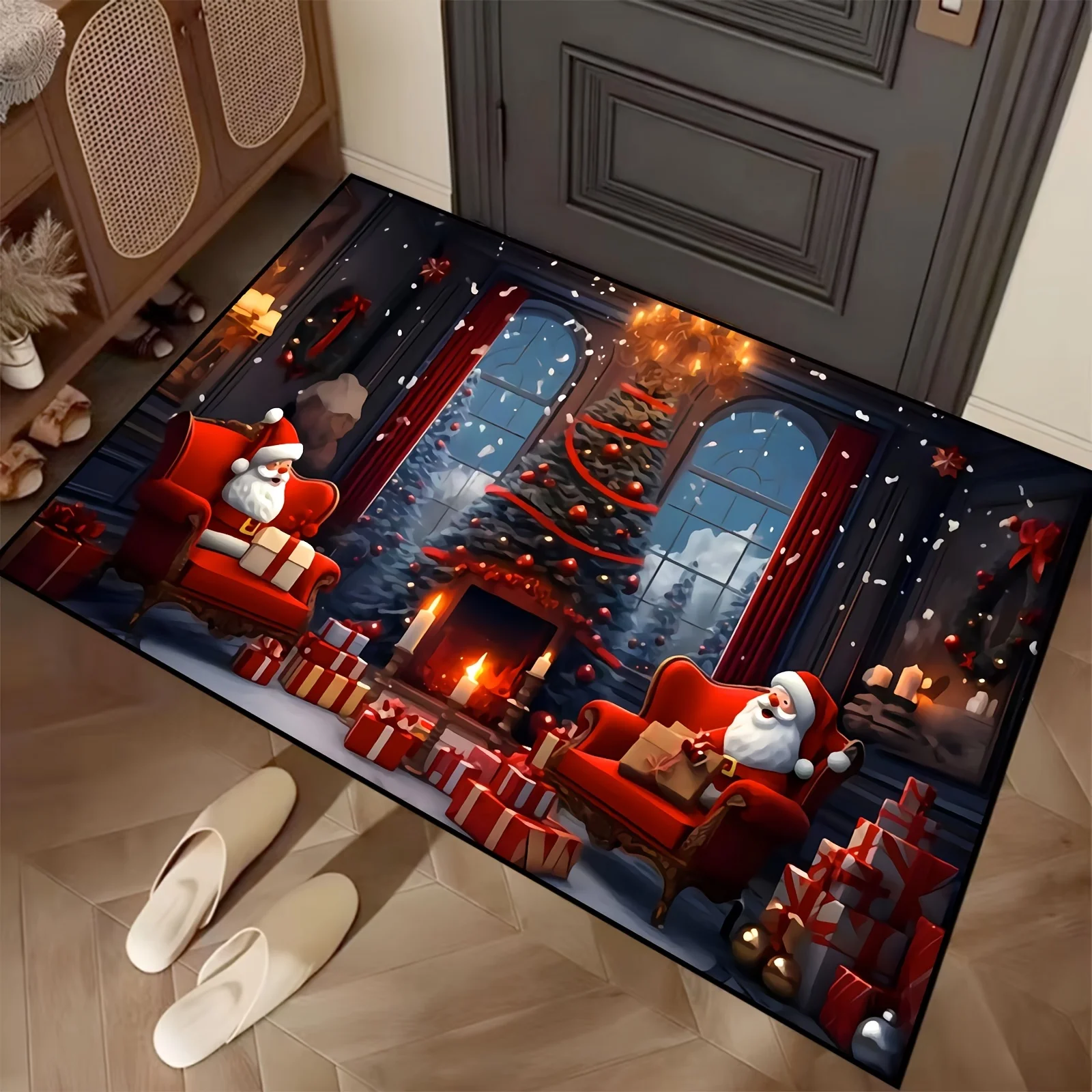 Christmas Night Home Warm Holiday Decorative Accessories Soft Carpet Bathroom Non-silp Doormat Suitable for Living Room Bedroom