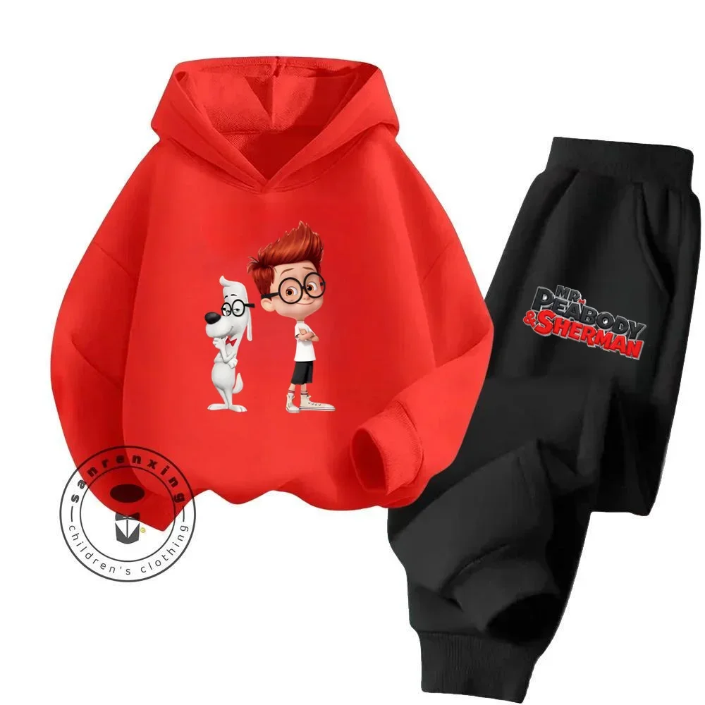 2024 Cozy and Classy Long Sleeve Getups with High End Feel Children's Hoodie Set Embellished by Mr. Peabody & Sherman Cartoon