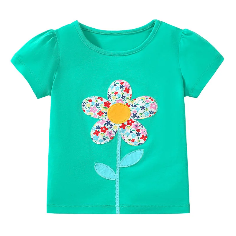 Jumping Meters 2-7T Children\'s Girls T Shirts Flowers Embroidery Hot Selling Baby Clothes Summer Tees Tops Shirts Costume