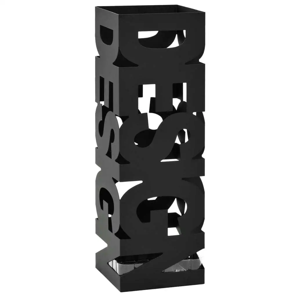 Stylish Black Steel Umbrella Stand - Modern Design for Home & Office