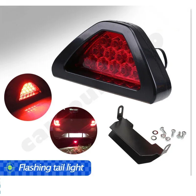 Universal Car Motorcycle LED Rear Stop Tail Light F1 Triangle Type Brake Light Flash Strobe Fog Lamp Warning Light Car Parts