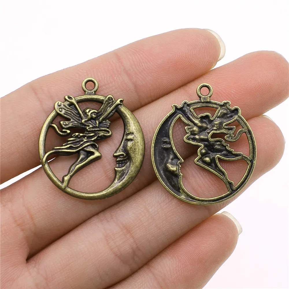 10pcs Moon Charms For Jewelry Making Antique Bronze Silver Color Pendants Making DIY Handmade Tibetan Finding Jewelry