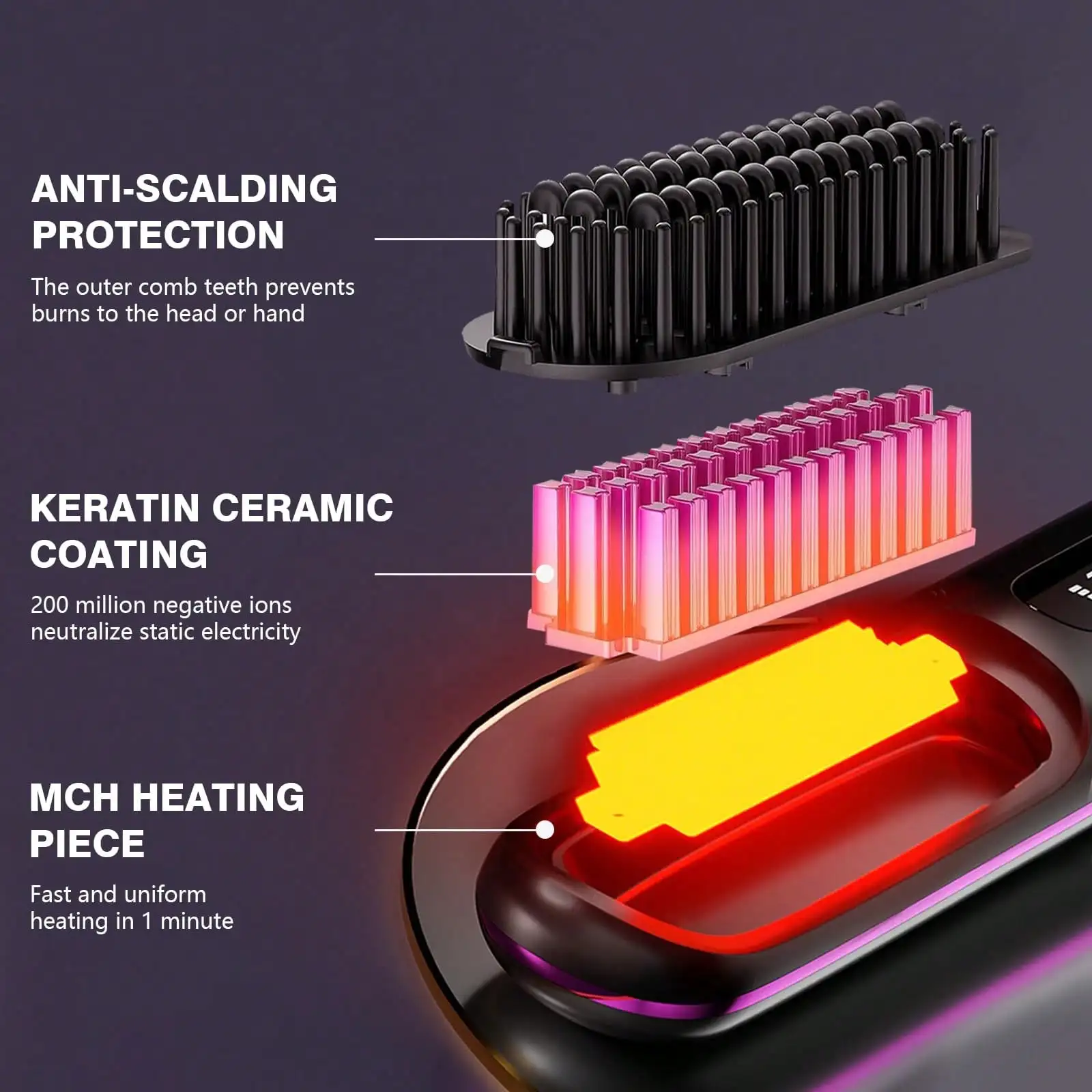 Women's Wireless Portable Hair Straightener, USB Rechargeable Negative Ion Hot Air Straightening Brush, Effectively Smooths Frizz, Makes Hair Shiny And Soft, Anti-Scald Design, 3 Temperature Settings, image 6