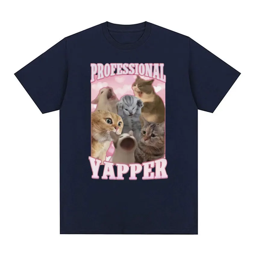 Professional Yapper Funny Tshirt Cute Screaming Cat Meme Graphic T-shirts Men Women Fashion Vintage Oversized T Shirt Streetwear