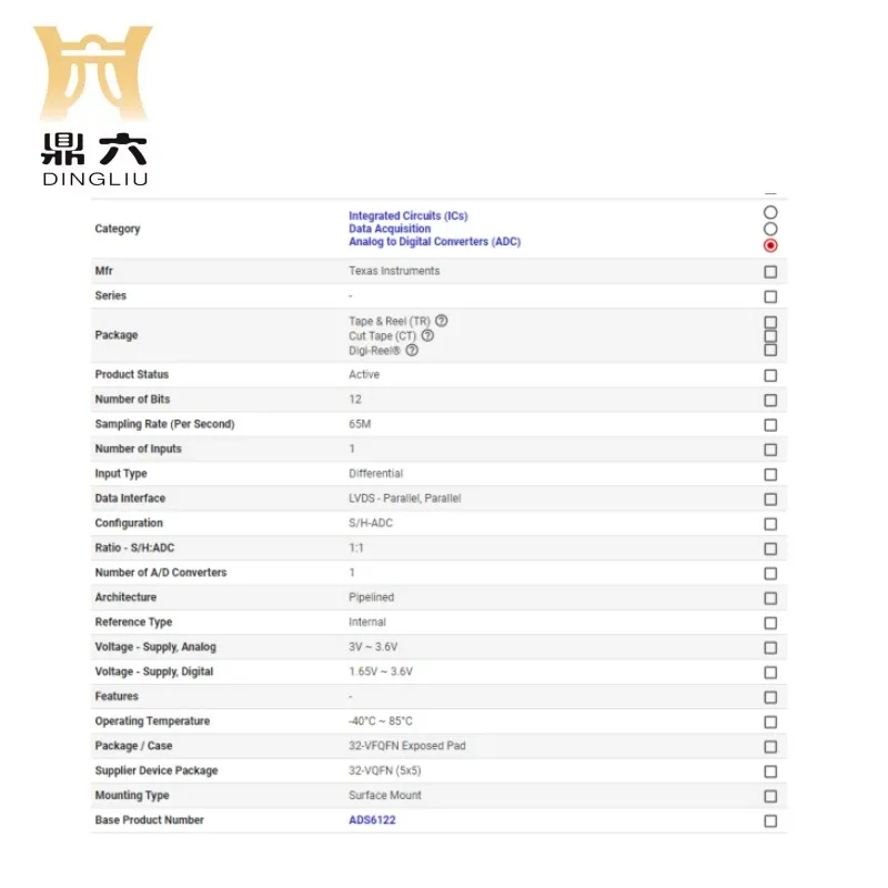 ADS6122IRHBT  IC ADC 12BIT PIPELINED 32VQFN   ADS6122IRHBT 12 Bit Analog to Digital Converter