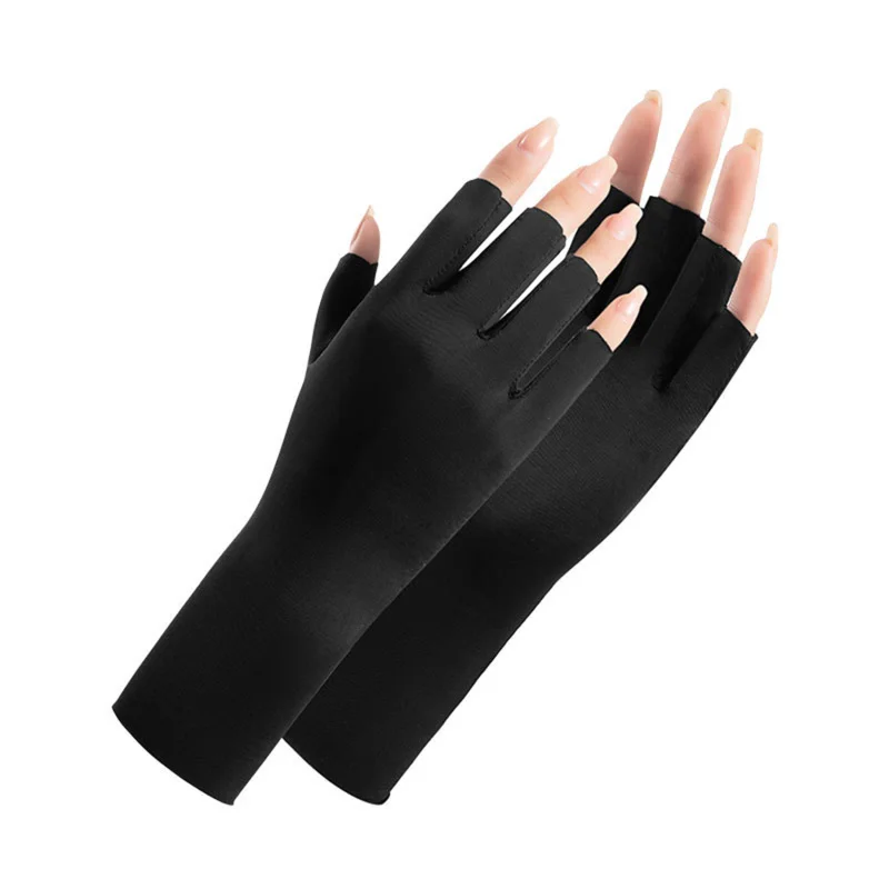 Guantes de medio Dedo de seda de hielo para mujer, transpirables, finos, sin dedos, conducción al aire libre, protector solar, Verano