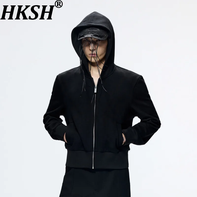 

HKSH весна осень новый мужской темный стиль тонкий свитшот с капюшоном короткая куртка Tide повседневная элегантная модная уличная одежда толстовки HK13472