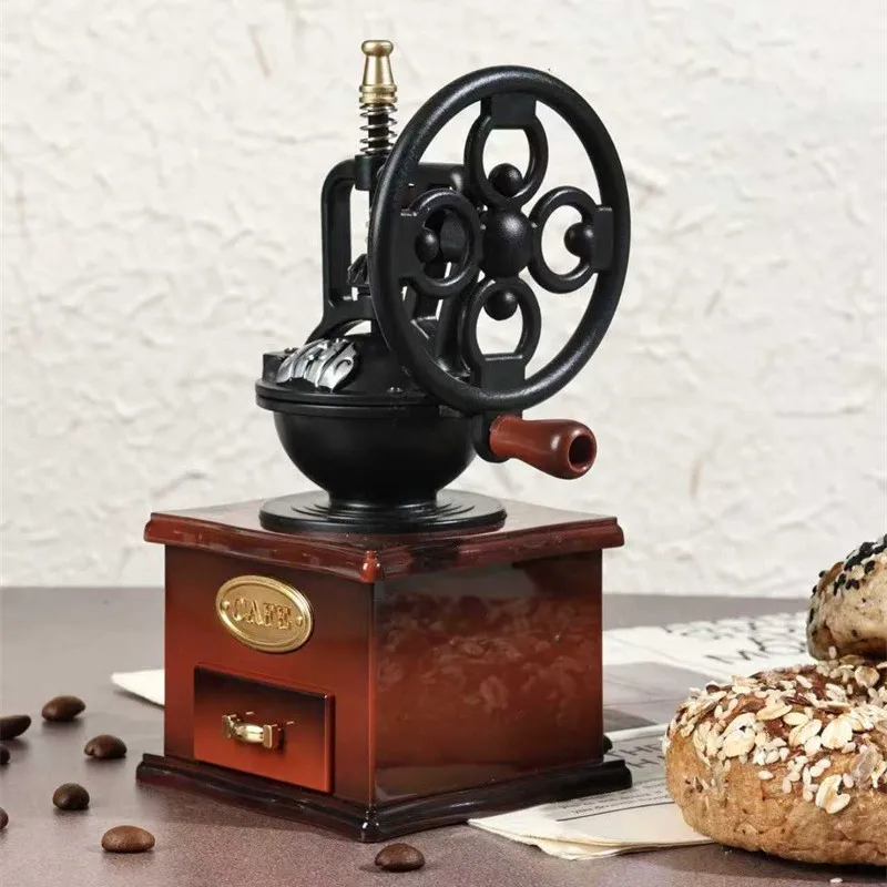 10.5x8x16.5cm Retro Simulation Coffee Bean Grinder, Music Box, Coffee Machine Art Piece, Spring Music Box Decoration