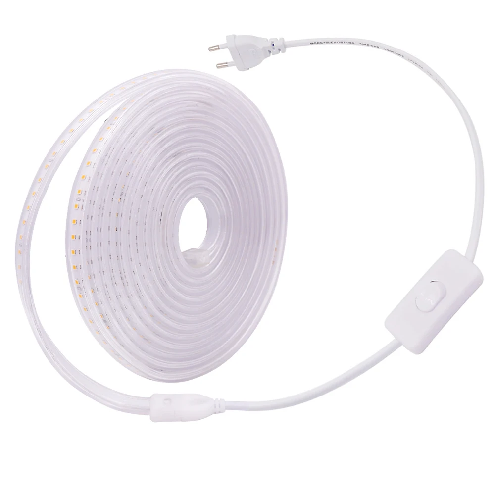 220V 2835 LED Strip Light Waterproof Flexible Led Ribbon Rope Lights 120Led/m With Switch Power Plug Home Decor Super Bright