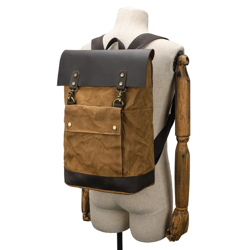 Plecak podróżny męski o dużej pojemności, w stylu vintage, z płótna, elegancki, casualowy, na ramię.