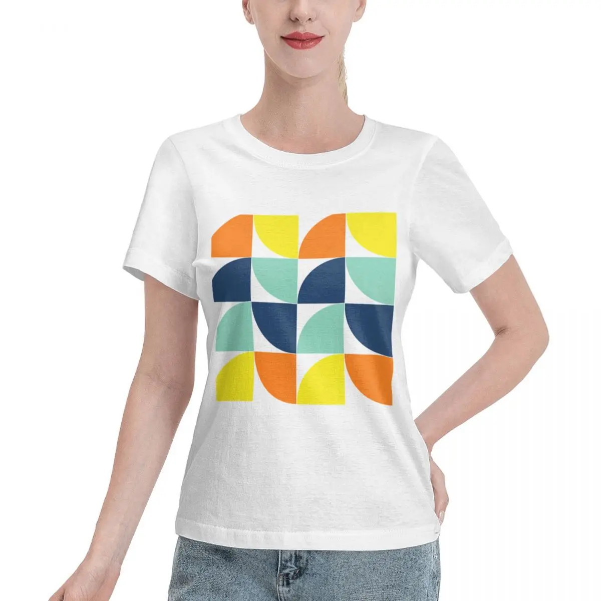 Everyday Essential Geometric Modern Bold Trendy Colorful Pattern Women's T-shirt Work Wear Minimalist Tshirt
