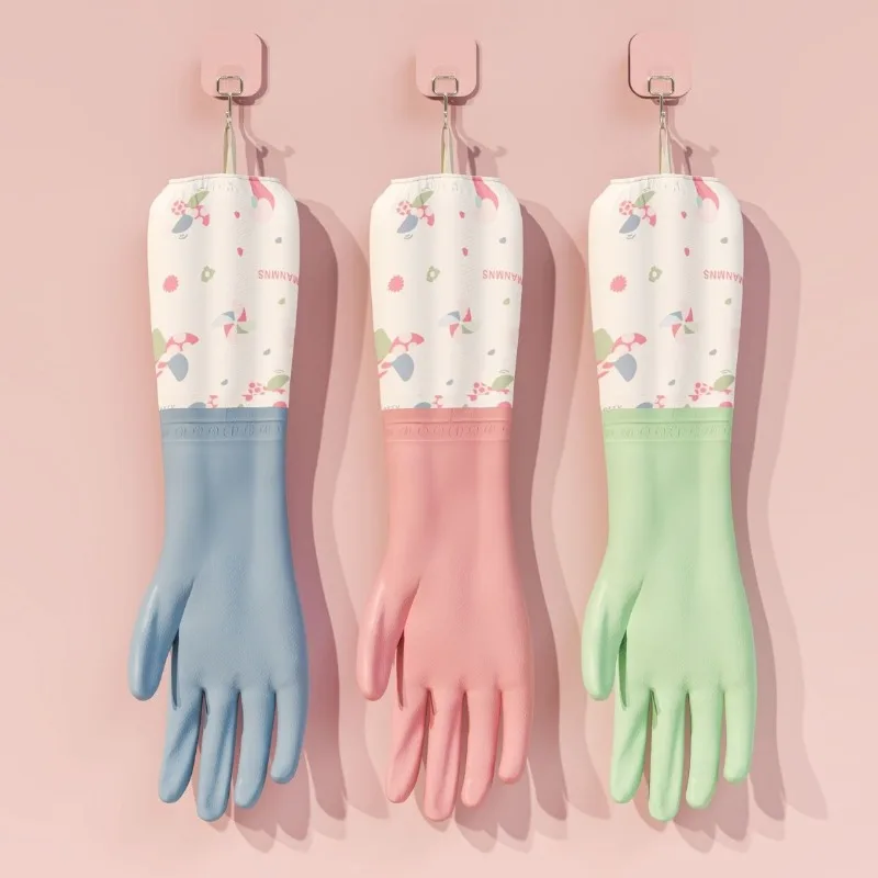 Water Resistant Rubber Gloves Winter Fleece Lined Long Style for Kitchen Dishwashing Household Laundry Cleaning