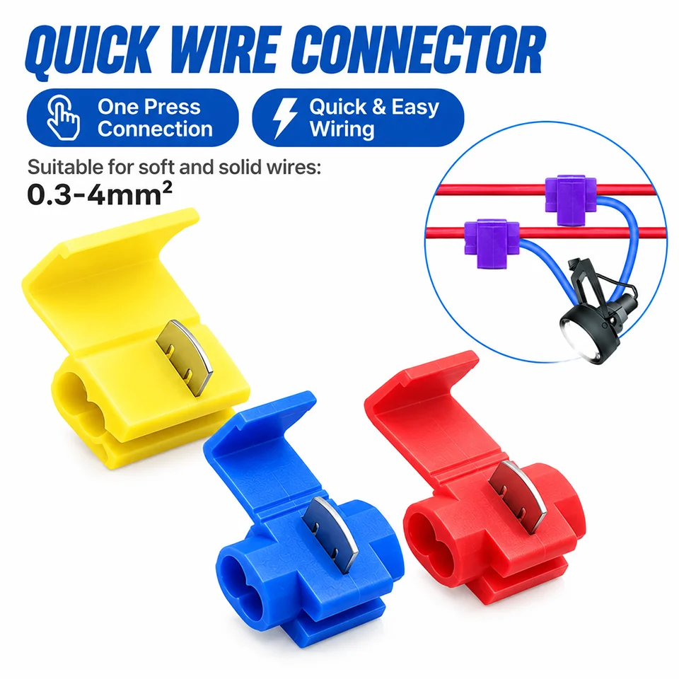 100PCS T-Tap Quick Wire Connectors No-Stripping Splicing Electrical Terminal Kit Self-Stripping Cable Joint for Car Home