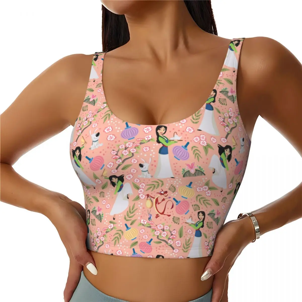 

Custom Mulan Princess High Impact Sports Bras for Women Seamless Workout Running Crop Tank Tops