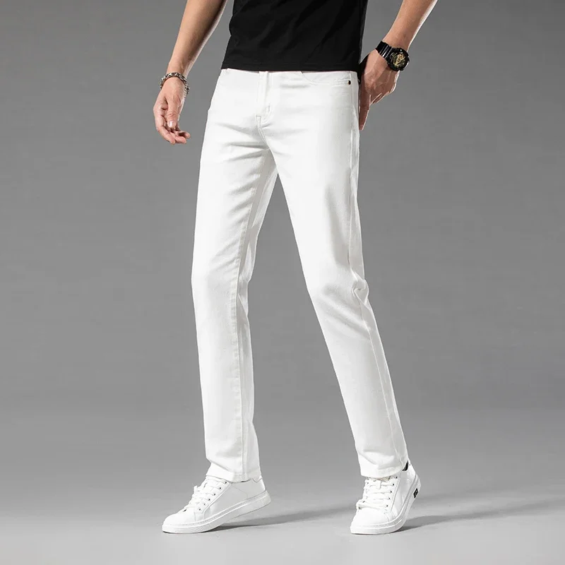 2026 New In Classic Style Summer Men\'s Slim Fit White Jeans  Quality Business Fashion Cotton Stretch Denim Pants Brand Trousers