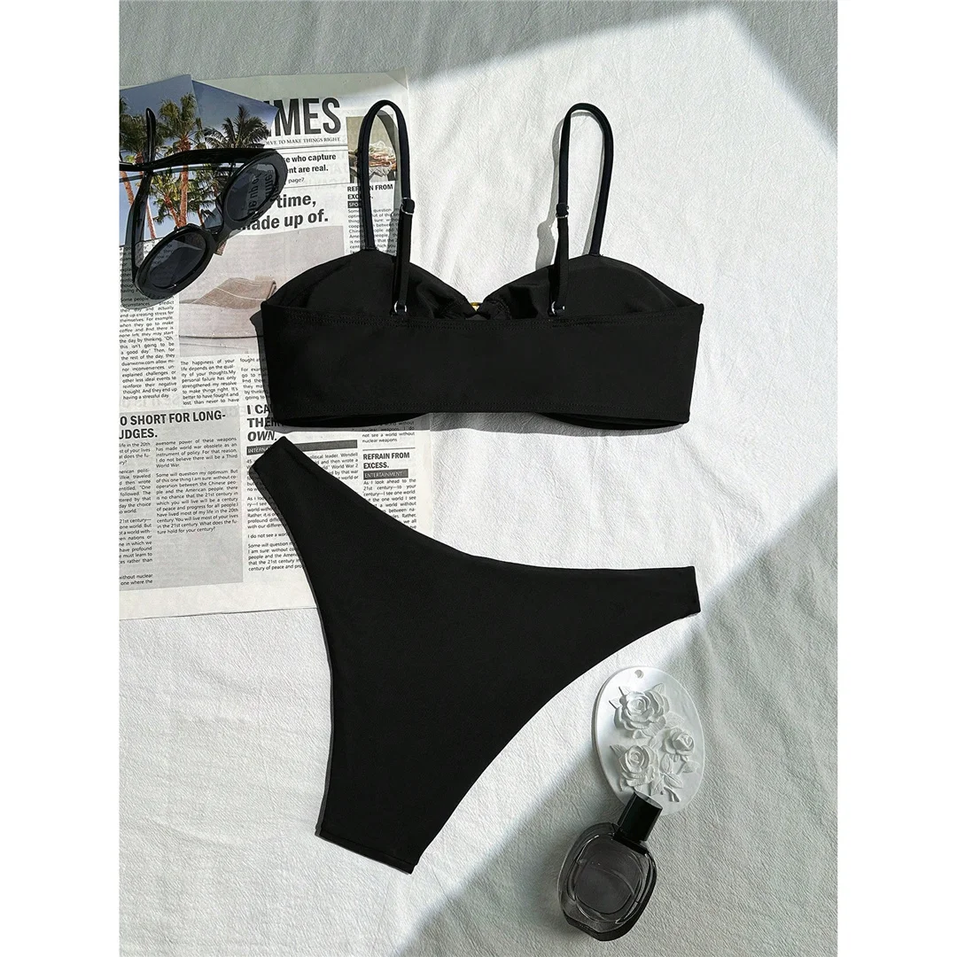 XS - L Metallring, mittelhoher Bund, brasilianischer Bikini, Damen-Badeanzug, zweiteiliges Bikini-Set, Damen-Badebekleidung, Badeanzug, Badebekleidung, Schwimmanzug V6790 – Detail 7