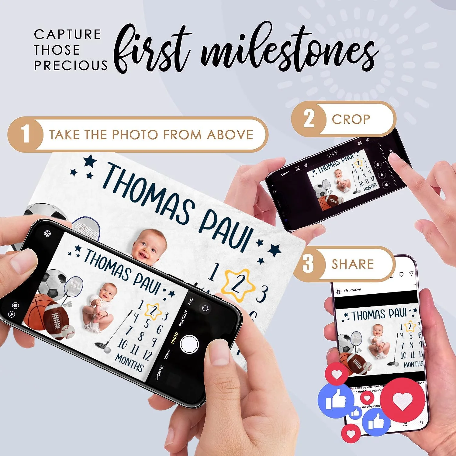 بطانية تصوير للأطفال من فيكاما مطبوعة بتصاميم كرة القدم وكرة السلة والرجبي، بطانية تصوير شهرية للأطفال