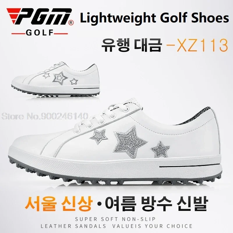 PGM Korean Women Golf Shoes Fixed Nail Waterproof Sneakers Women Lightweight Non-slip Small White Girls Sports Shoes 35-40