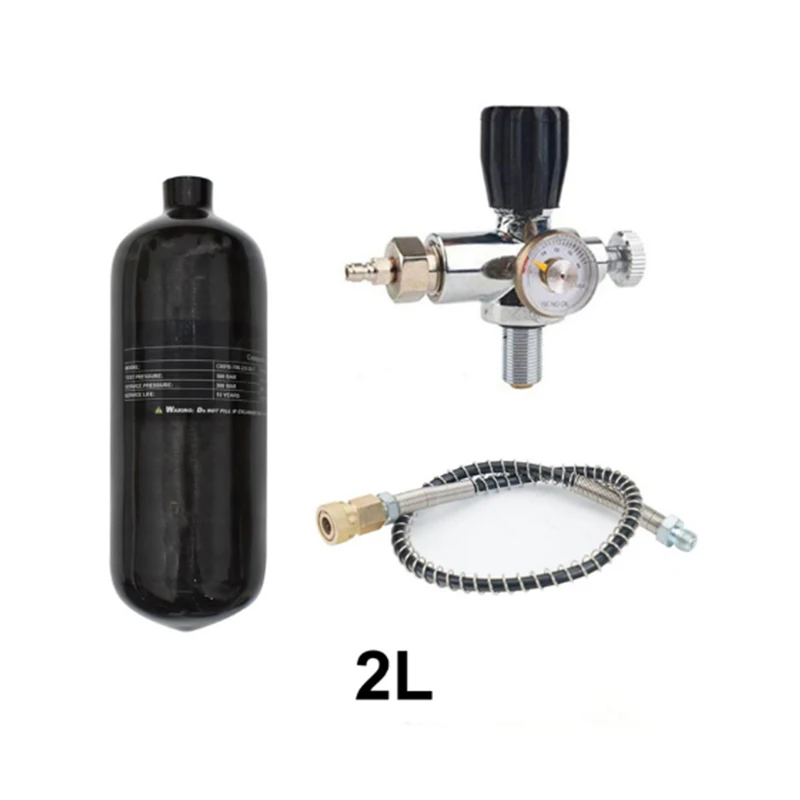 300Bar 4500psi 2L Carbon Fiber Cylinder HPA Air Tank Fill Station with Valve Regulator Gauge for Scuba Diving M18*1.5