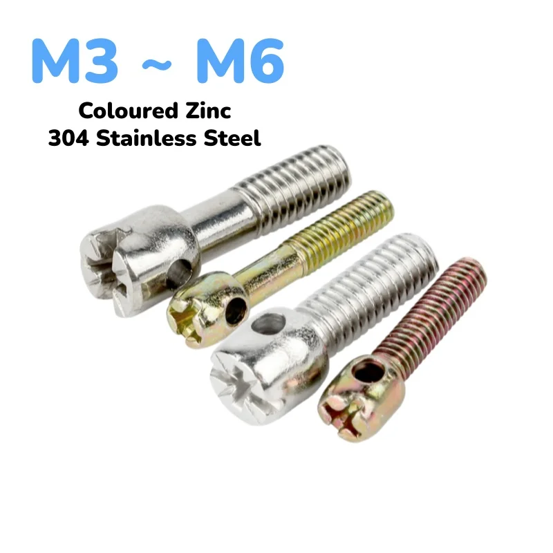 Coloured Zinc/304 Stainless Steel Lead Sealing Screw M3 ~ M6 Electric Meter Sealing Watch With Hole Cross Bolt