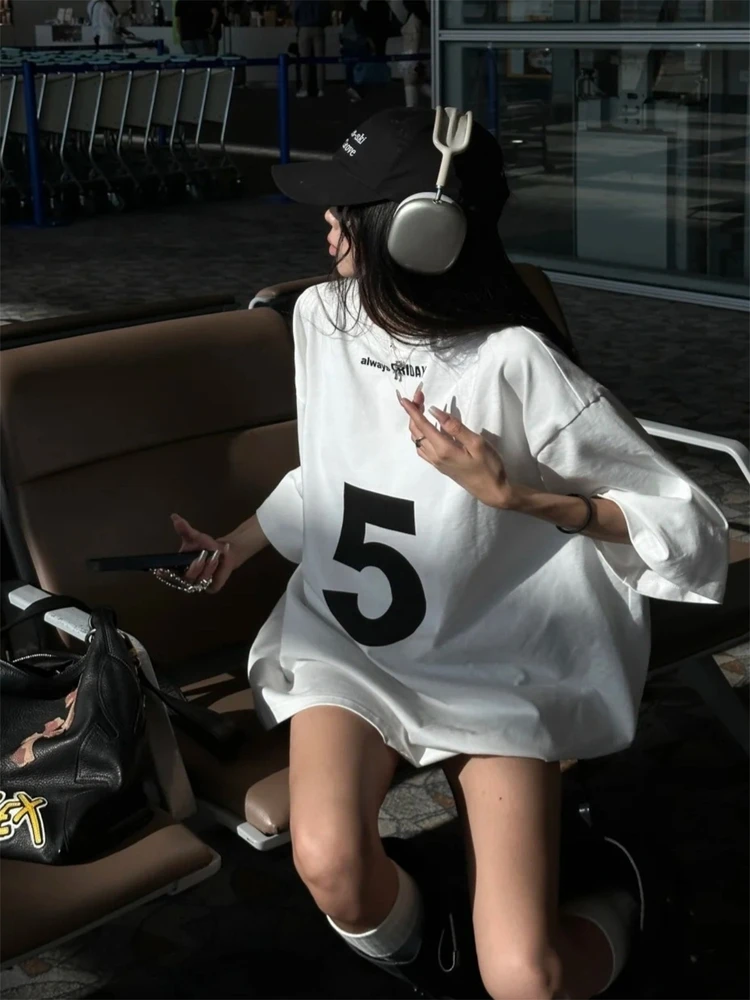 Loose Women's ort Sve T-irt Digital Print Casual Top Faionable Summer Cotton round Ne Sweatirt Street Sle