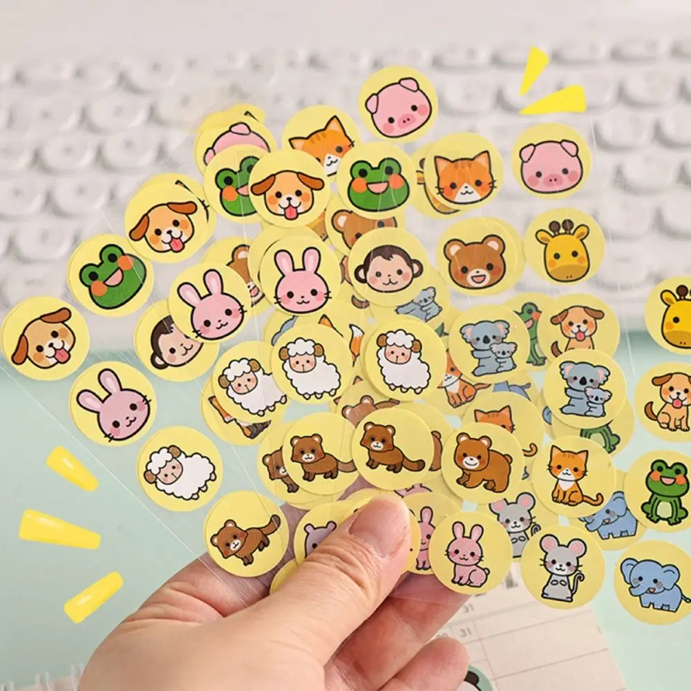 5 sheets/bag Cute Cartoon Animal Sticker Round Waterproof Children's Reward Stickers Hand-painted Inspirational