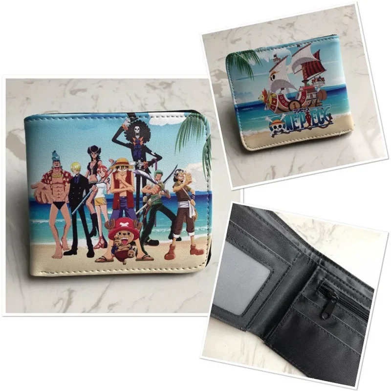 Bandai One Piece Anime Figures Foldable PU Wallet Card Clip Bag Children Cartoons Cosplay Leather Coin Purse Birthday Gifts view 3
