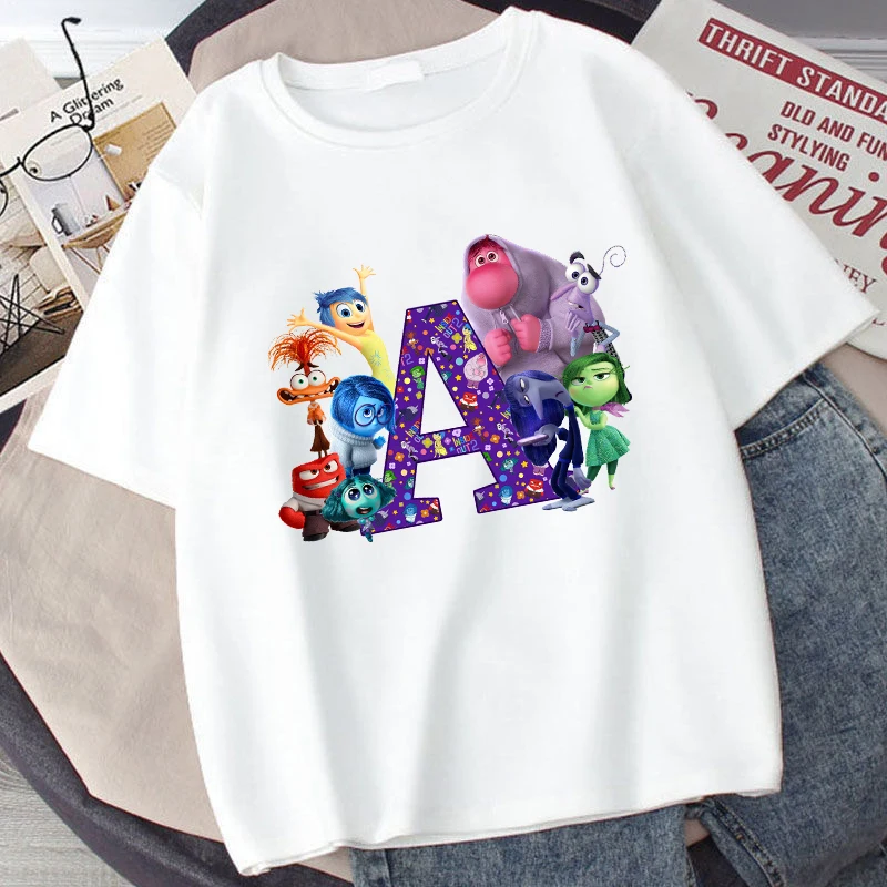 Disney Inside Out 2 Kids Cotton T-Shirt Anime Cartoon 26 Letter Printed Top Summer Loose Comfort Pullover Casual Clothes Gifts image 4