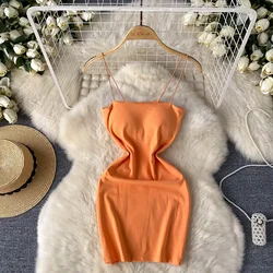 Hotsweet Elegant Straps Sleeveless Off Shoulder Chic Chest Cushion Slim Pencil Short Dresses Basics High Street Elastic Clothing