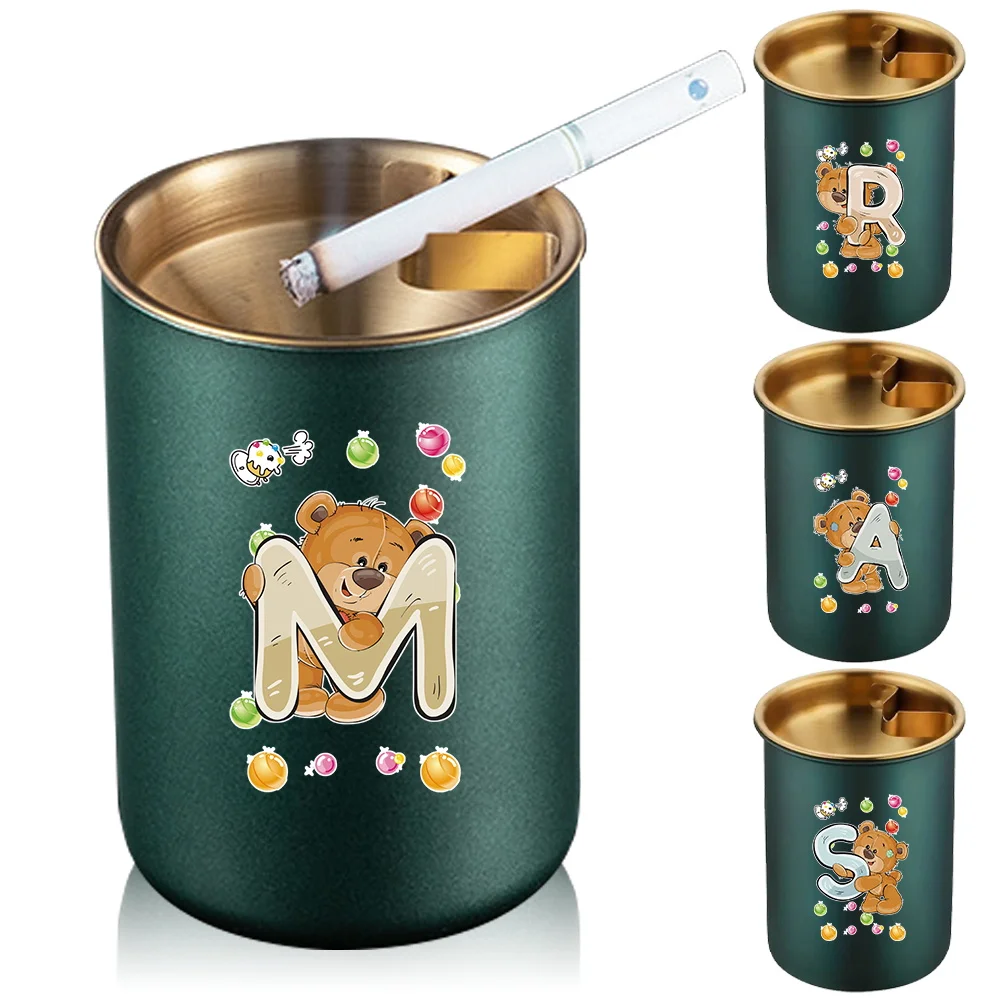 

Home Decoration Round Ashtray Portable Garbage Cigar Ash Tray Accessories Send Boyfriend Dad Gift Bear Letter Pattern Ashtrays