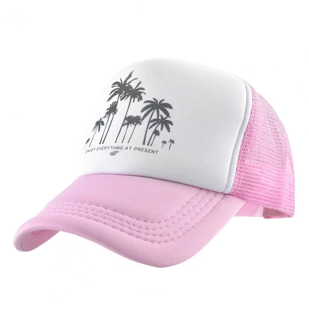 Men Baseball Hat Hollow Out Breathable Mesh Coconut Tree Print Cap Sunscreen Sun Hat Adjustable Sports Cap Summer Trucker Hat