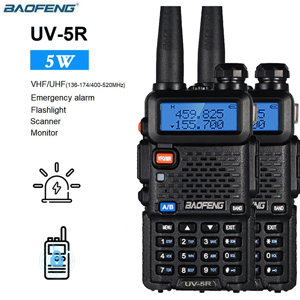 1/2pcs Baofeng Original Uv-5r With LCD High Power Walkie Talkie Radio Comumicador Dmr Vhf   Walkman Two Way Radio Dual Band