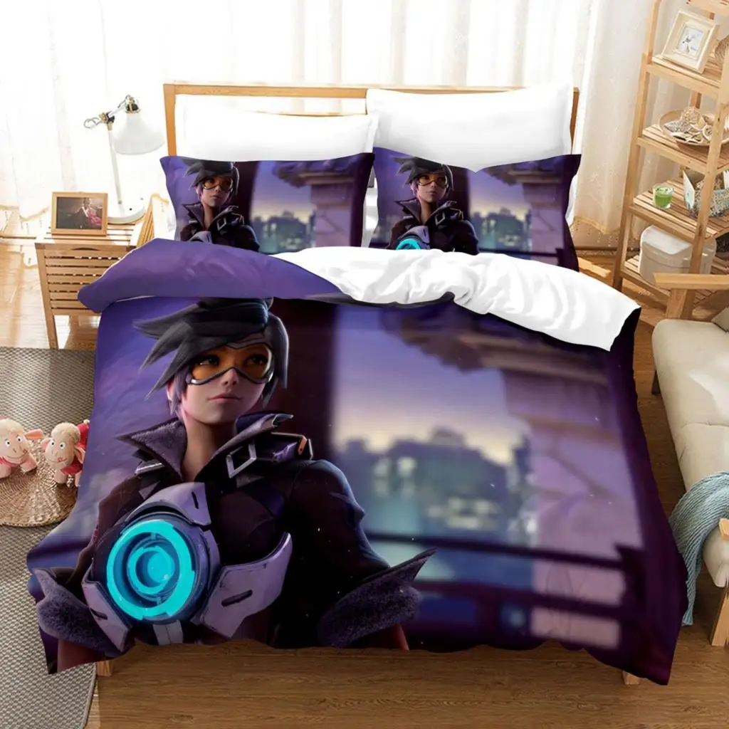 3D Print Anime Overwatch Widowmaker Bedding Set Bed Cover Pillow Case 3 P CS Cartoon Anime Character Duvet Cover For Boys Queen