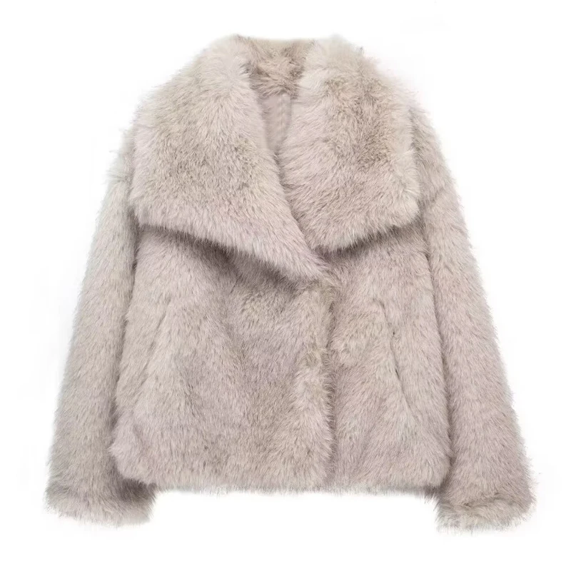 TRAF Faux Fur Coat 2024 Woman New in coats Autumn Winter Fur Plush Fluffy Jacket Warm Red Gray Black White Fur Coat Outerwears