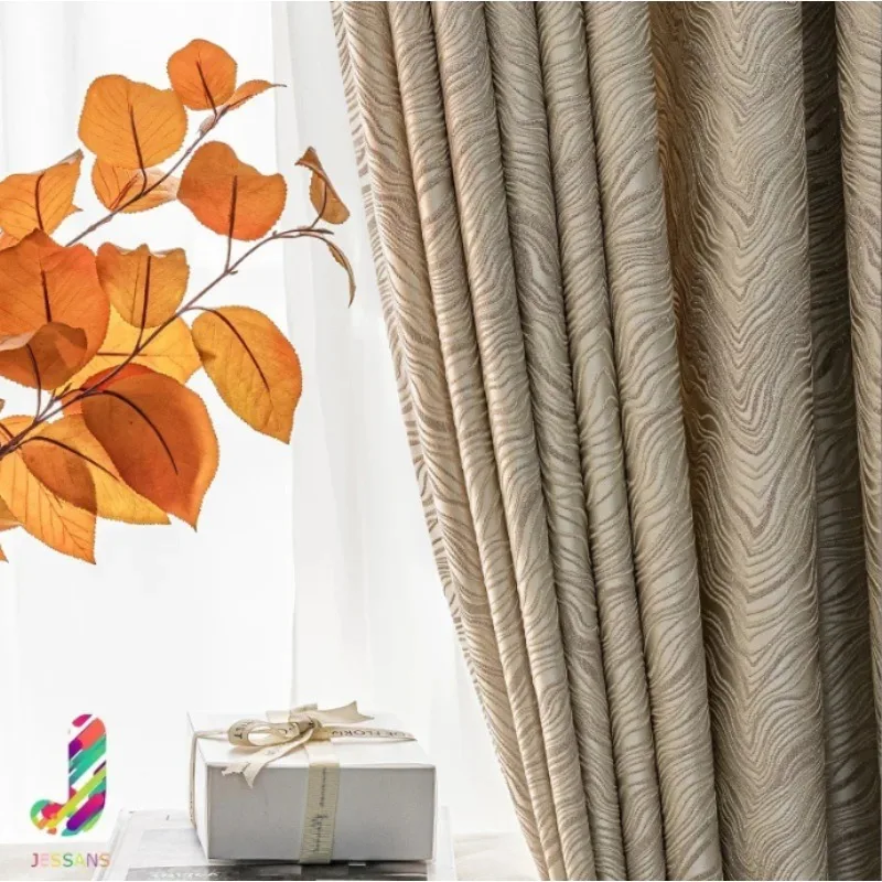 High-end French Light Luxury Beige Gold Coast Jacquard European Blackout Curtains Living Room Bedroom Balcony Curtains