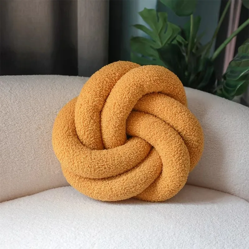 Almohada  bola anudada tejida a mano, rollo  lana  cordero, almohada para sofá, cojín  bola redonda para sala  estar,