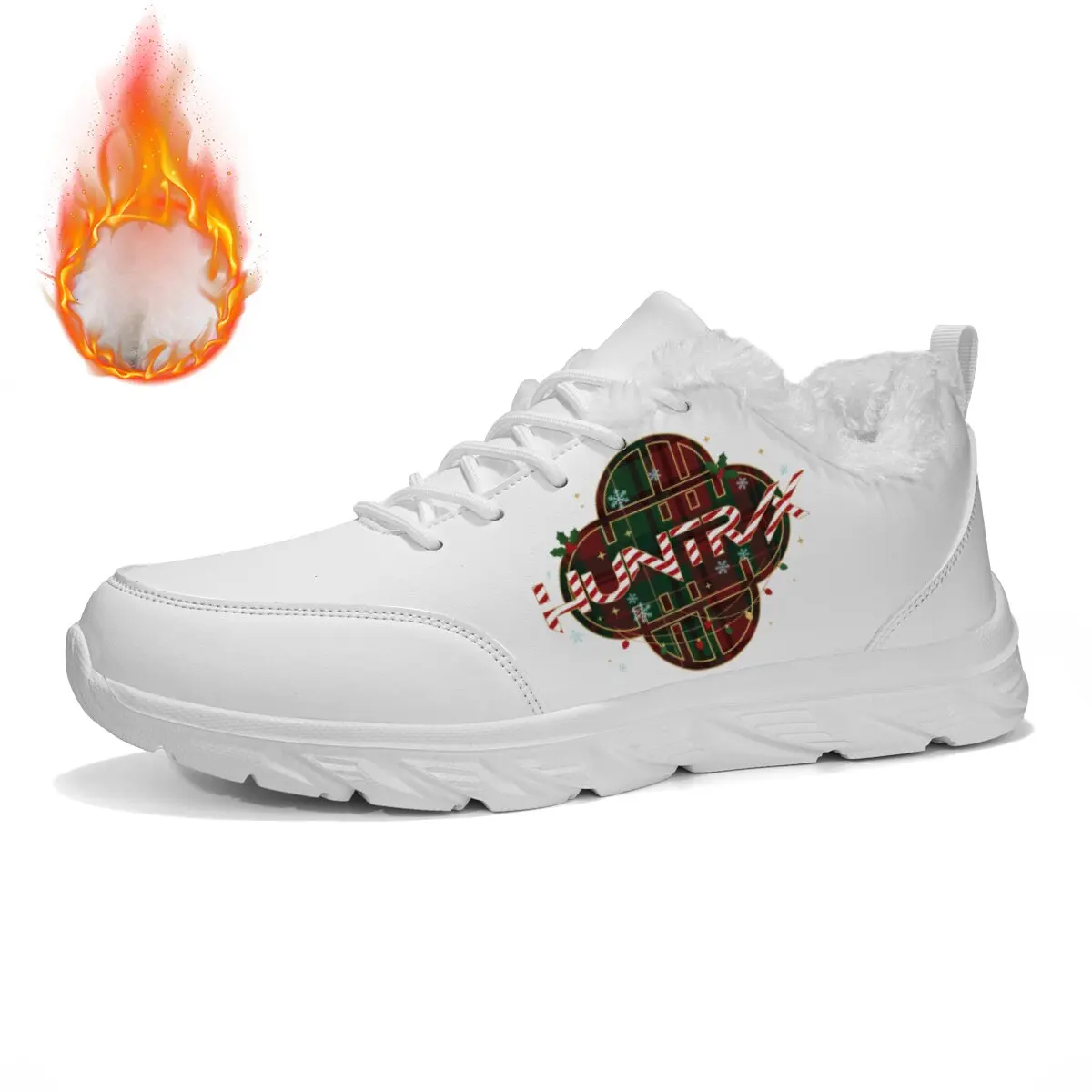 

Мужская обувь, женские дизайнерские индивидуальные белые повседневные кроссовки с воротником из искусственного меха и рождественским узором, повседневная обувь, мужская обувь на платформе