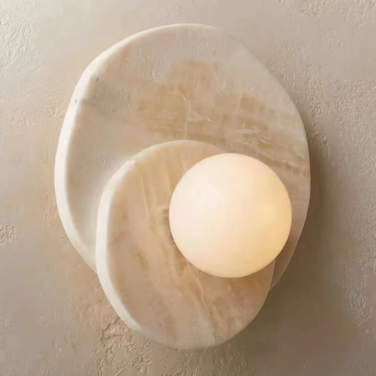 

Yellow Travertine Circular Wall Lamp Bedroom Bedside Living Room Decoration LED Marble Wall Lamp Indoor Wall Lamp